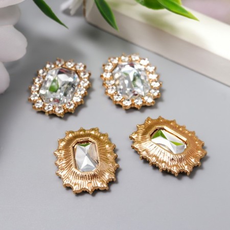 Decor for creativity Metal "Medallion octagonal" transparent crystal rhinestones 2x1.5 cm-2