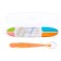 A spoon for a nursery, for the first feeding, in a container, orange