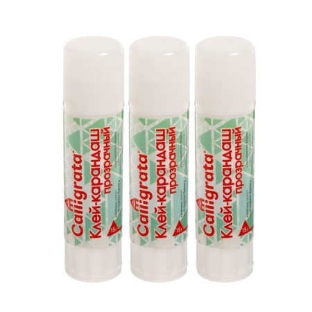 Glue-pencil 15 grams PVA is transparent, set of 3 pcs, reinforced formula-1