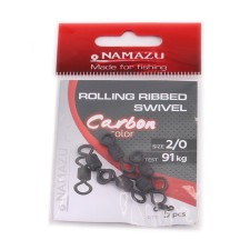 Вертлюг Namazu Pro ROLLING RIBBED SWIVEL, латунь, Carbon, test-91 кг, упаковка 10 шт.