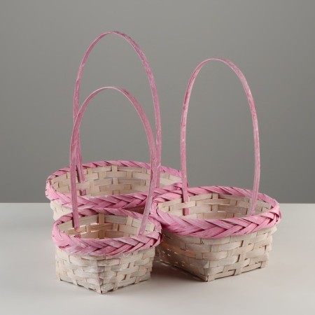 A set of wicker baskets, D16x10/31 cm, D19x10/32 cm, d21x11/36 cm, 3 pcs, pink, bamboo