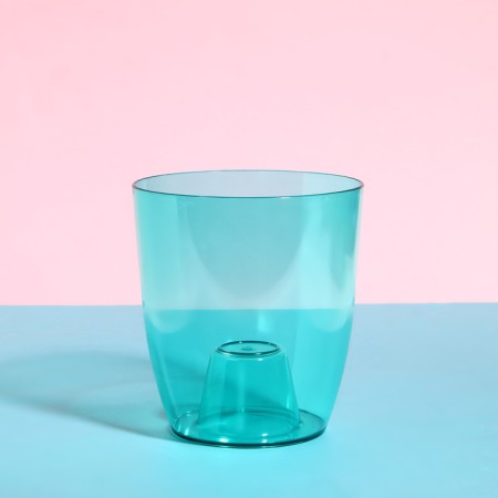 Pot for orchids, 2 l, 14.8 × 16.2 cm, round, plastic, transparent-turquoise