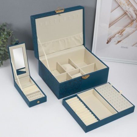 Casket to the leatherette for decorations the chest "Piece on sakura. Blue" Blue "26x20x13 cm-4