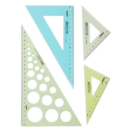 Set of triangles 4 pcs. Calligrata Katet 9/12/20/25 cm, with circles, transparent, color 1034523
