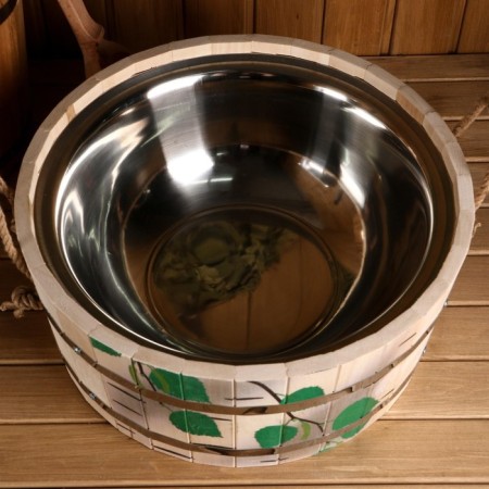 A gang made of linden, 12.5 l, stainless insert, stainless rim, "birch barrel"-1