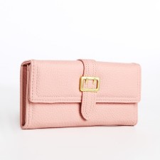 Women's wallet on the button, pink color