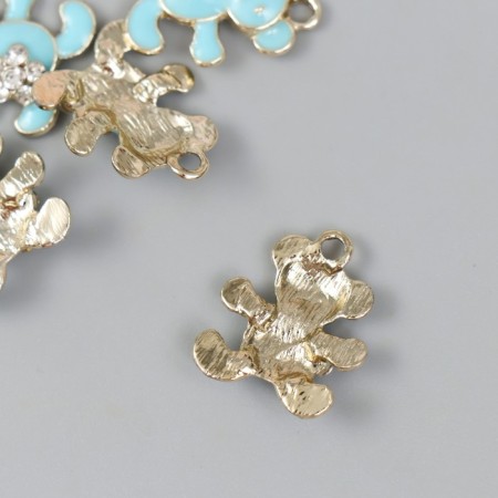 Decor for creativity metal, enamel, rhinestones "Bear with a flower" blue, gold 0.5x1.7x2 cm 989119-1