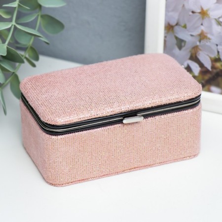 Casket to the leatherette for jewelry "Small squares. Pink" 6x7x12 cm