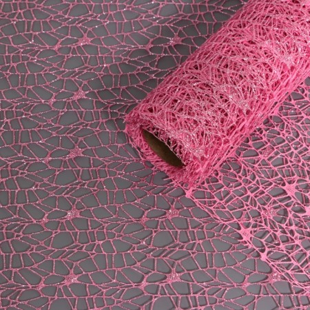Flower packaging "Spider Web with glitter" pink, 48 cm x 4.5 m-1