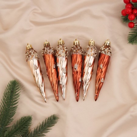 Decoration Christmas tree "icicle top shine" (set 6 pcs) 13x3 cm, brown gold