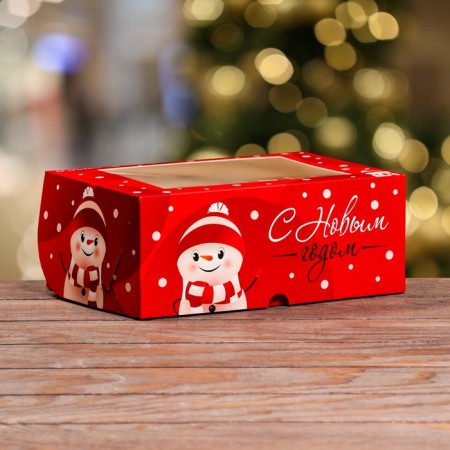 Packaging for 6 cupcakes with the window "Cute Snowman", 25 x 17 x 10 cm