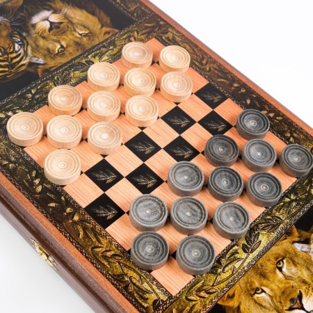 Backgammon "lion and tiger", wooden board 50 x 50 cm, with a field for playing checkers-2