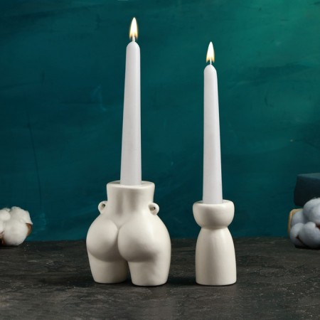 Set of candlesticks "Marta and Lund" White gloss, 2pcs/4x8cm/10x8cm