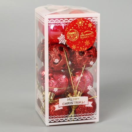 Set of balls plastic D-4 cm, 16 pcs "Melody" Ornament, Red-1