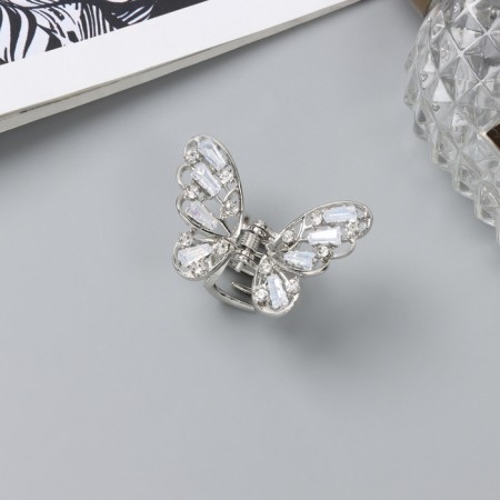 Hair crab "Dorothea" butterfly, 4 cm, silver