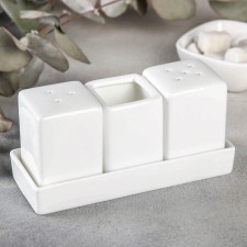 Porcelain set for spices Wilmax, 3 items: Solonka 60 ml, Listen 60 ml, Take of toothpicks, White Color
