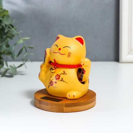 Ceramics pendulum "Maneki-Neko with fan and sakura" from solar batteries 10x10x12 cm-2
