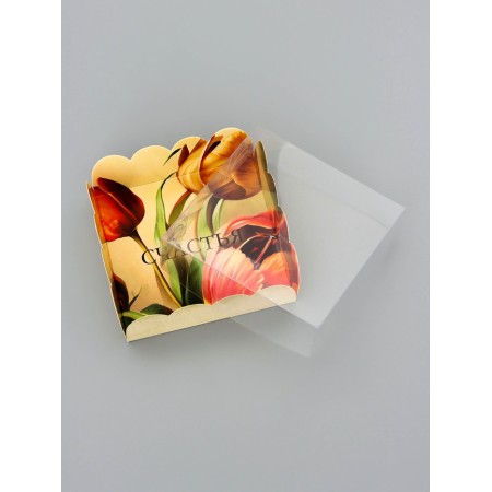Cookie box, confectionery packaging, "tulips", 9 x 9 x 3 cm-3