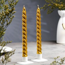 A set of candles of twisted, 2.3x 24.5 cm, 5 hours, 50 g, 2 pieces, gold