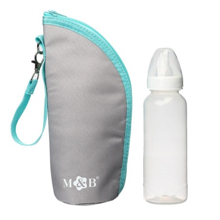 Thermos for a bottle m & b on a zipper color is gray/turquoise