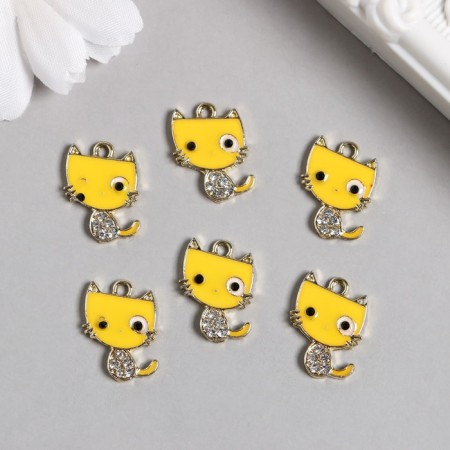 Decor for creativity metal, enamel, rhinestones "yellow kitten" gold 1.3x2 cm-1