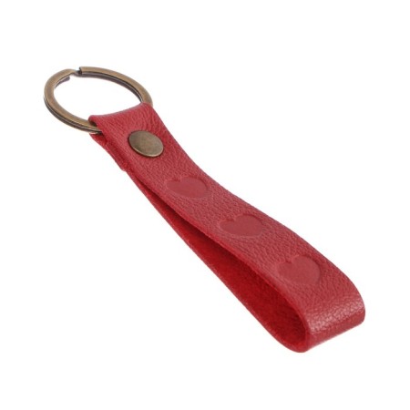 Leather keychain for a car key, strap, genuine leather, red, heart-3