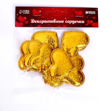 Decorative hearts, set of 10 pcs., Size 1 pcs: 4.5 × 3.1 cm, Golden color overflow-2