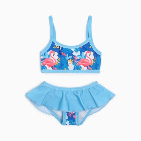 Separate swimsuit, blue/flamingos color, height 110 cm-5