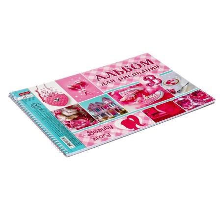 Album for drawing A4, 24 sheets, on the crest, Pink, cover coated cardboard, perforation for separation, block 100 g/m2, mix-2