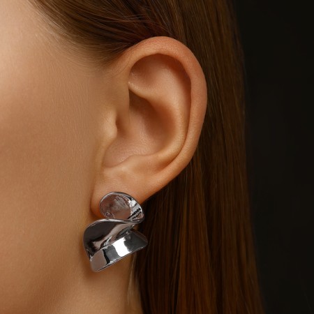 Earrings Metal "Modern" Distortion Mini, Color Silver-3