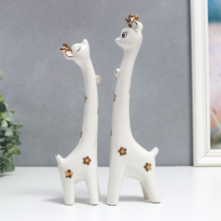 Souvenir Ceramics "White Giraffes with bows and colors" Set 2 pcs 22x4x6 25x5x7 cm-1