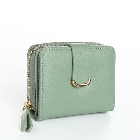 Women's wallet on the button, green color