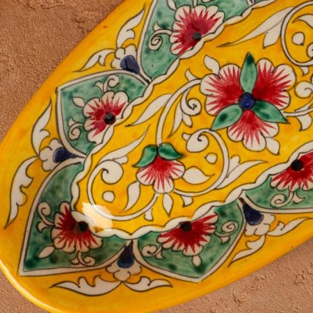The herdgehog of Rishtan ceramics "Flowers", 24 cm, yellow, mix-2