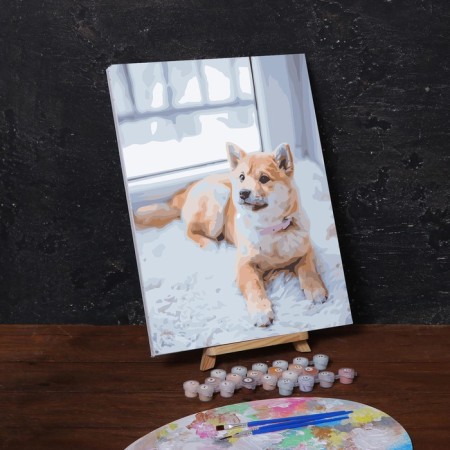 Picture on numbers on canvas with a subframe of the “dog on the carpet”, 40x30 cm-1