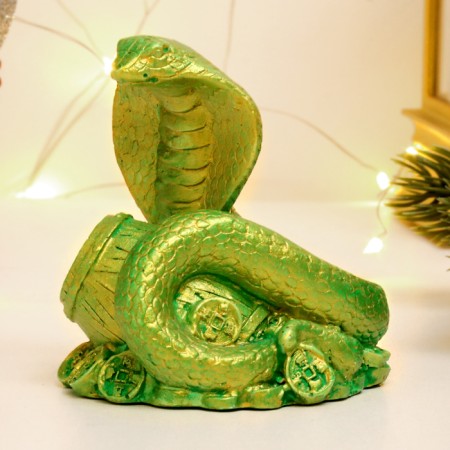 Figure "Snake on money with a barrel" Green with gilding, 6x6x5cm-1