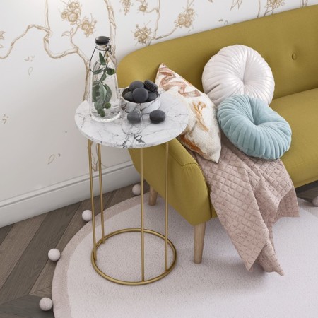Coffee table "ST128.0", 450 × 450 × 750 mm, color MDF Monte White / Metal Metal Golden