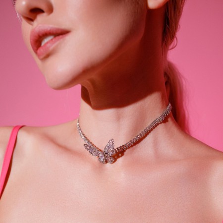 Choker "Butterfly" is large, white color in silver, 30 cm-2