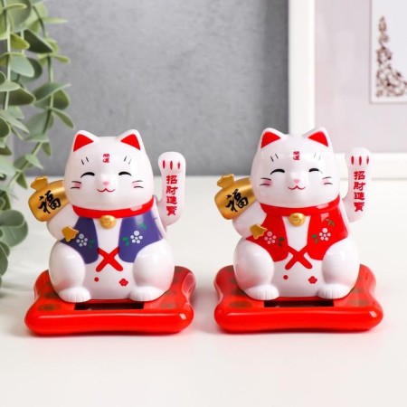 Plastic pendulum from the solar battery "Cat Mani-Neko in a vest" MIX 9x7.5x7 cm-6
