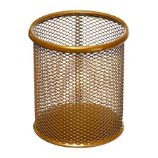 A glass for writing accessories, round, mesh, metal, gold