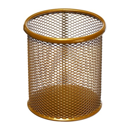 A glass for writing accessories, round, mesh, metal, gold