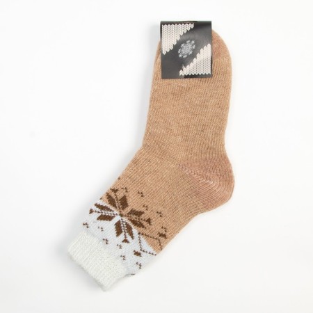 Women's Woolen socks "Snowflake", beige color, size 23-3