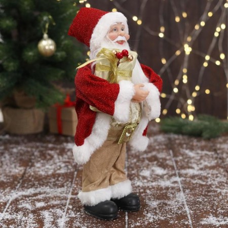 Santa Claus "in a golden red suit, with a strap, with gifts" 15x30 cm-3
