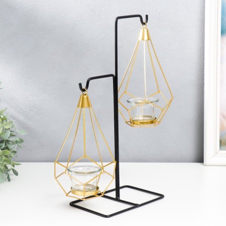 Summary metal, glass for 2 candles "Pyramid in the triangle" black 36x11x15 cm-2