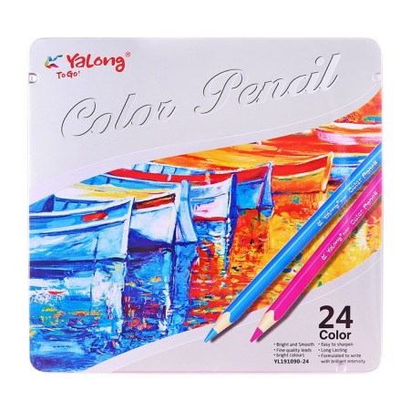 Pencils 24 colors, in metal pencil case, triangular, wooden, landscape mix-8