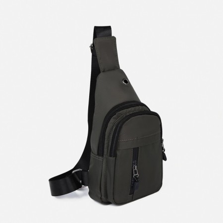 Male sling bag from textiles, headphones, green color-1