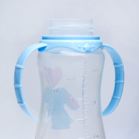 A bottle for feeding "Bunny: Mom and kids", classic throat, 250 ml., 0 months, fitted, with handles-4