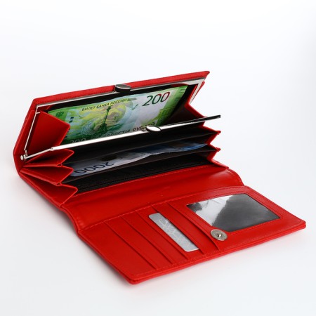Women's wallet on the button, red color-3