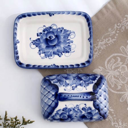 Maslek "Flowers", rectangular, 8 x 17 cm, gzhel-3