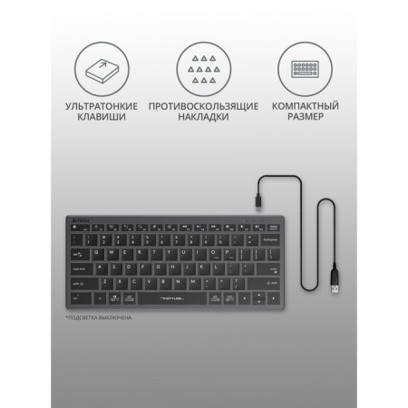 Keyboard A4Tech FSTYLER FX61 Gray USB Slim Led (FX61 Grey)-2