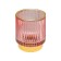 Decorative candlestick made of colored embossed glass, 70 × 70 × 80 mm, pink color